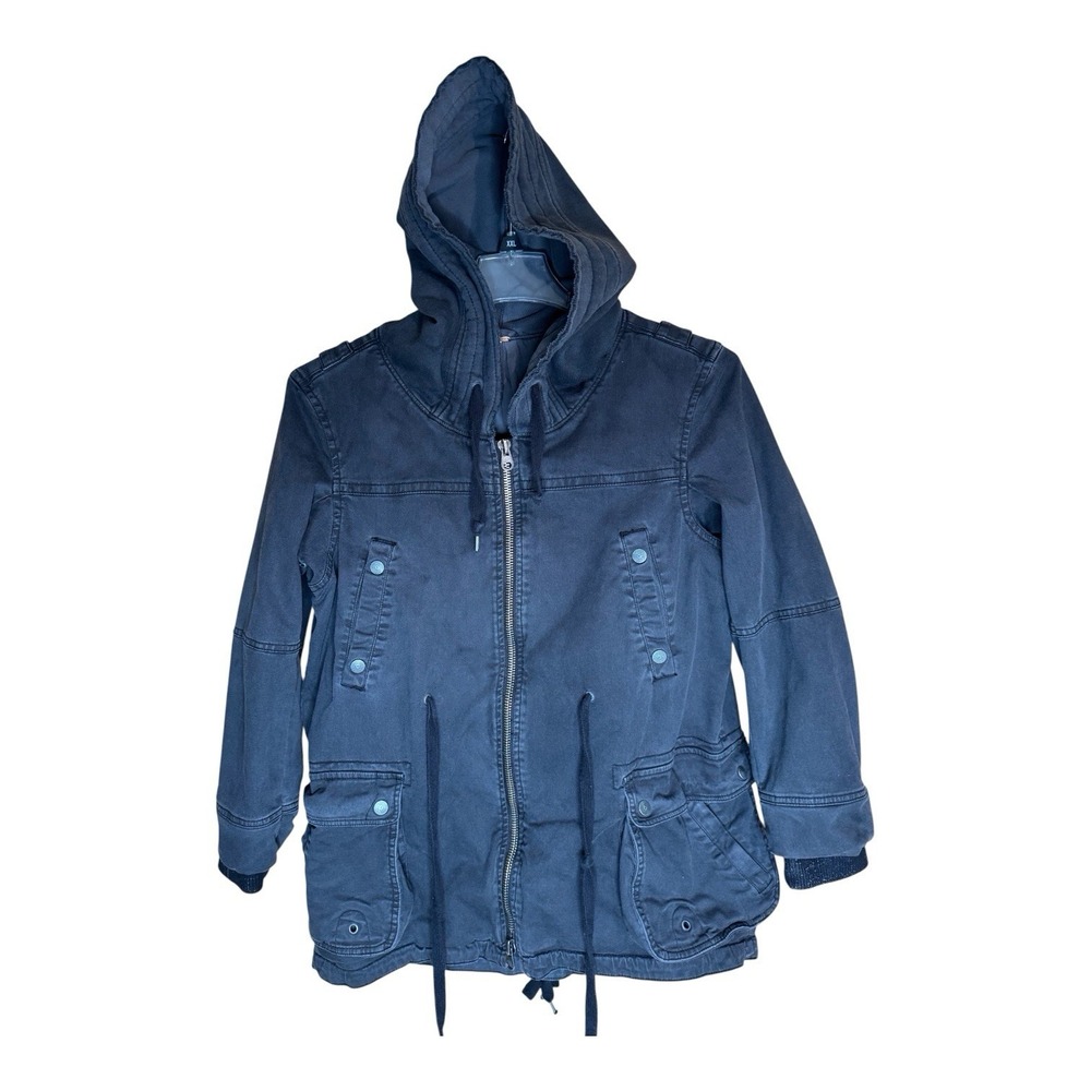 Women's Free People Sz XS Hooded Dark Gray Utility Jacket Oversized Pockets